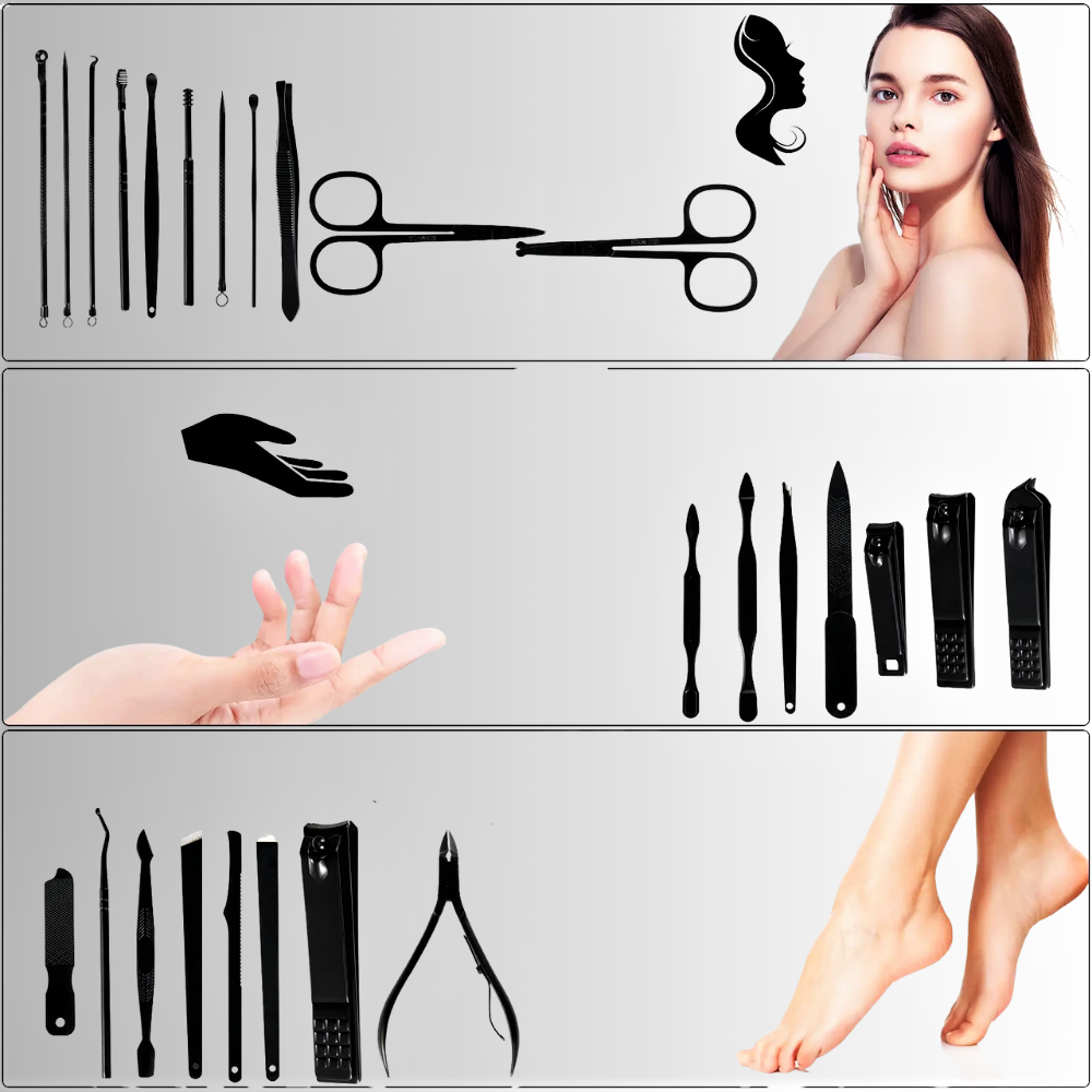 Set di 26 accessori per Manicure, Pedicure e Viso