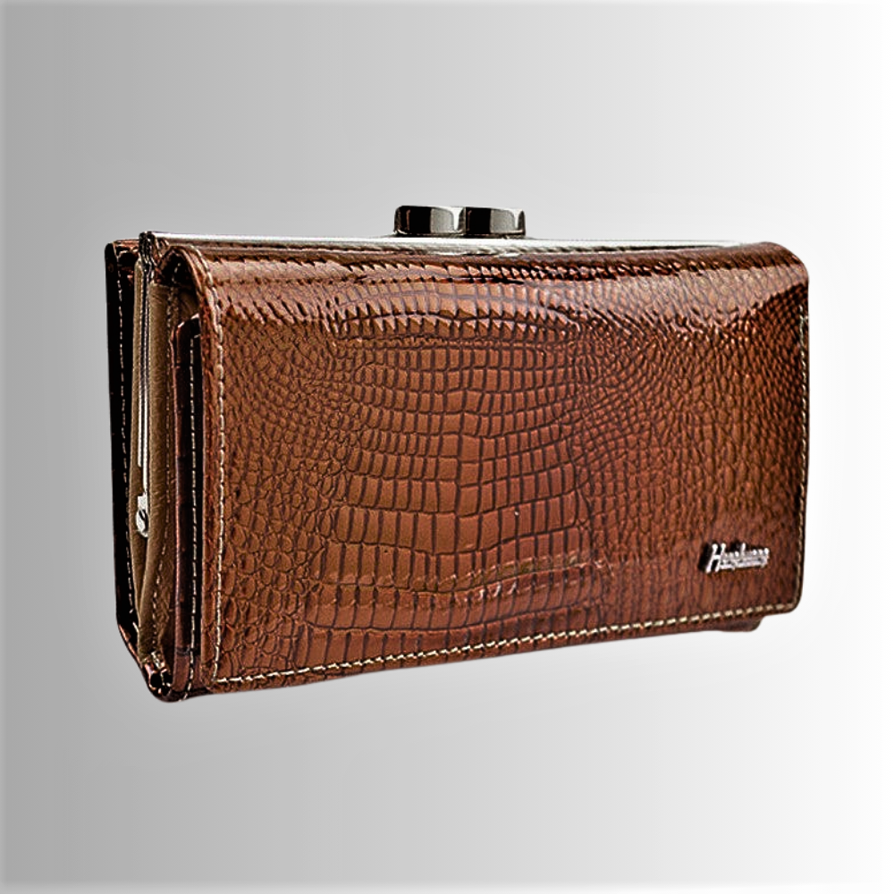Cartera de piel de becerro auténtica con temática de cocodrilo