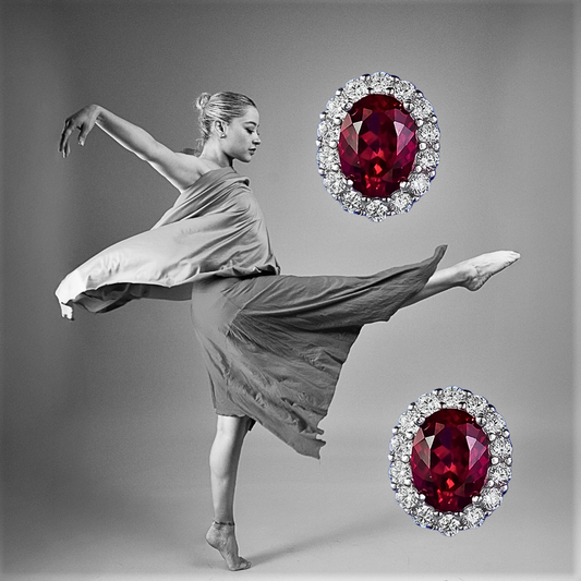 Orecchini con Rubini Coltivati Ovali e Brillanti Lab Grown