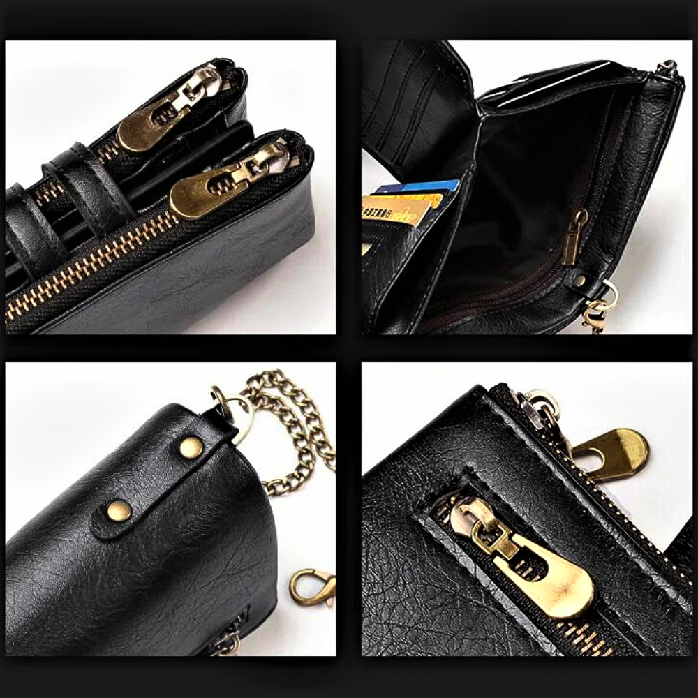 Mini Cartera Anti-Carterismo en Piel de Vaca Auténtica