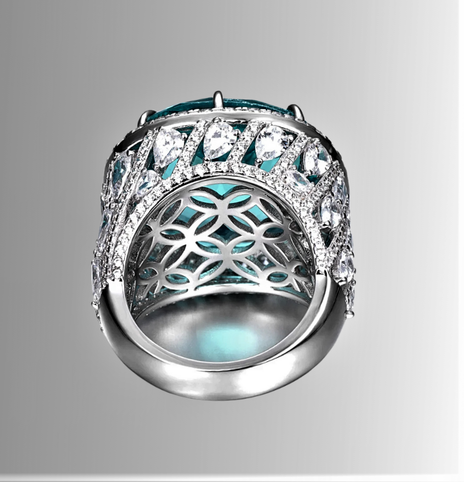 Fascione con Tormalina Paraiba Coltivata e Diamanti Sintetici ad Alto Contenuto di Carbonio