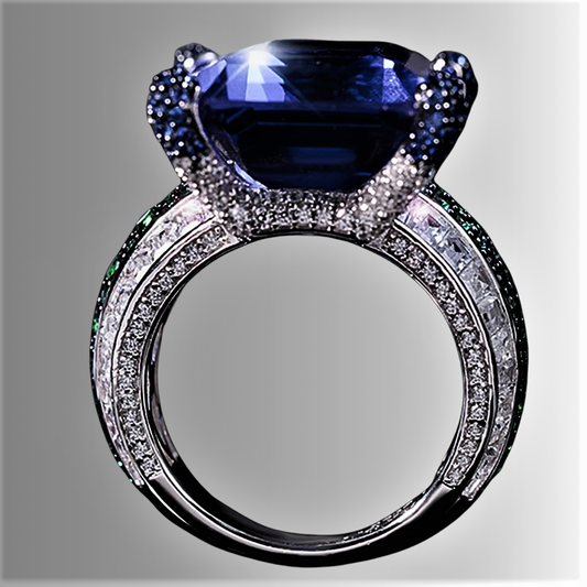 Fascione Fantasia con Moissanite Blu Certificata Taglio Smeraldo da 18 carati