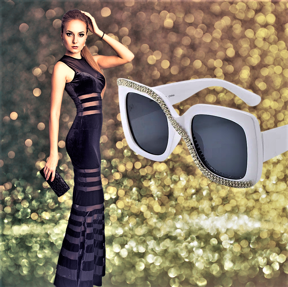 Gafas de sol cuadradas con diamantes de imitación para mujeres atrevidas