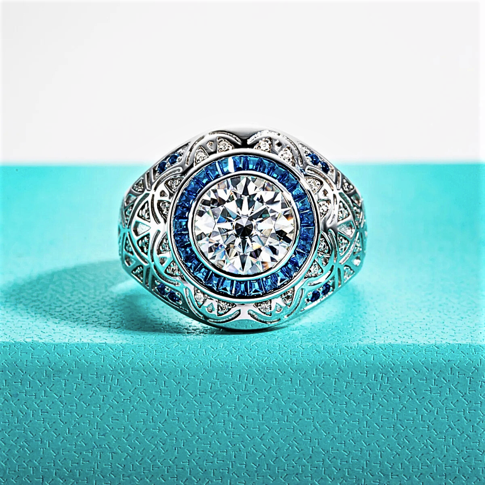 Fascia Moissanite D Color da ct 3,00 con Carrè e Brillanti Zaffiro Ceylon