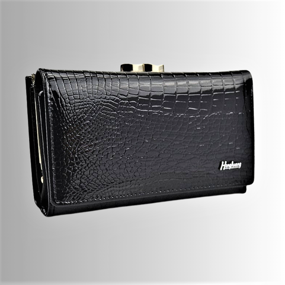 Cartera de piel de becerro auténtica con temática de cocodrilo