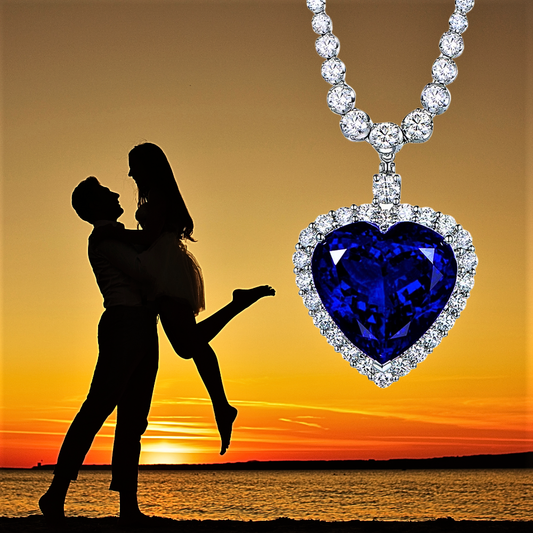 Collana Tennis con Zaffiro Taglio Cuore di 48 ct e Brillanti Coltivati