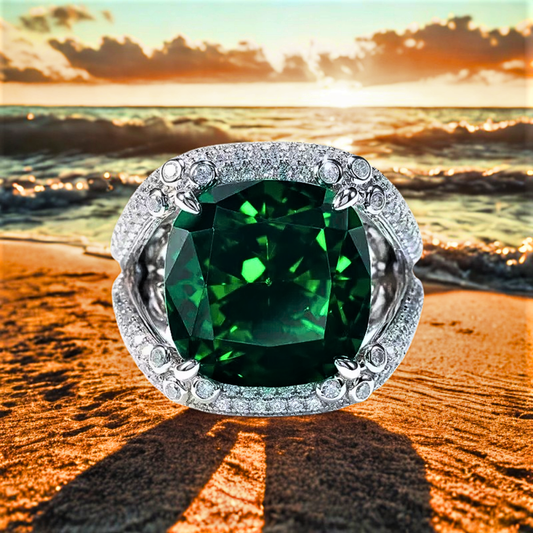 Fascia con Smeraldo Taglio Cuscino e Brillanti Sintetici ad Alto Contenuto di Carbonio