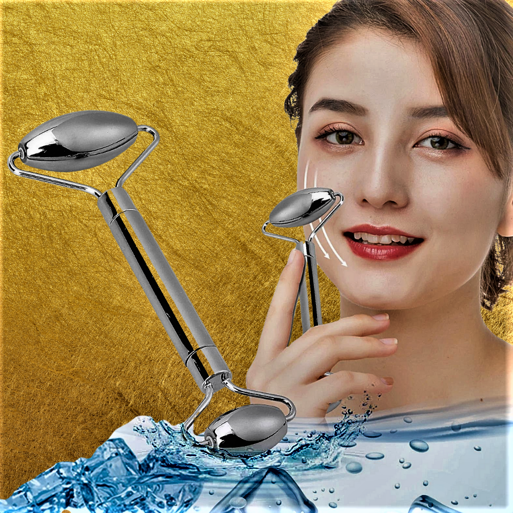 Rodillo y Gua Sha en Acero para un Rostro Suave y Luminoso