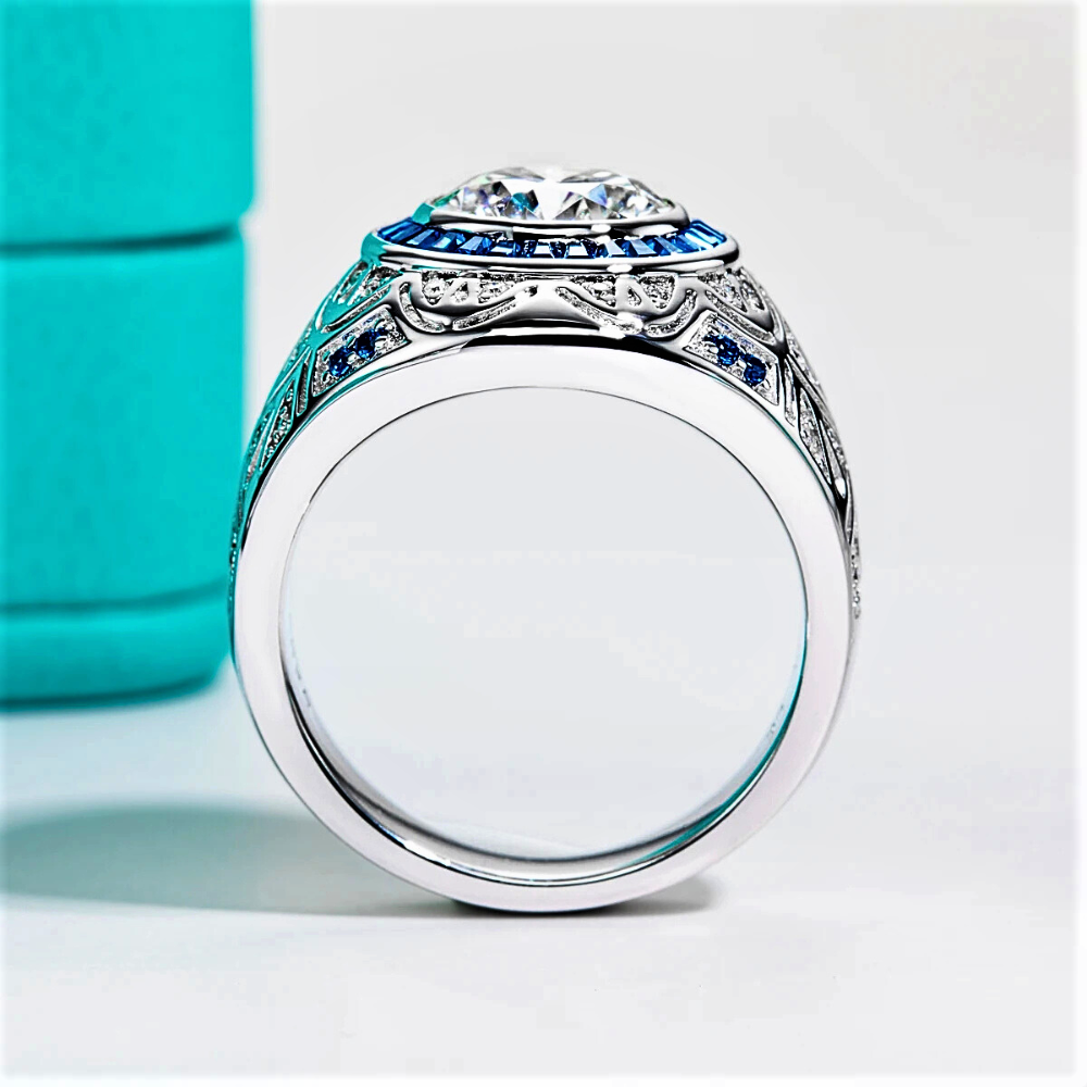 Fascia Moissanite D Color da ct 3,00 con Carrè e Brillanti Zaffiro Ceylon
