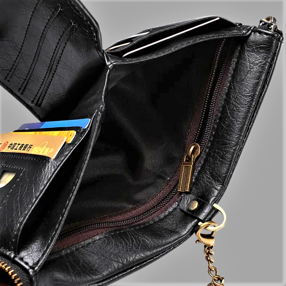 Mini Cartera Anti-Carterismo en Piel de Vaca Auténtica