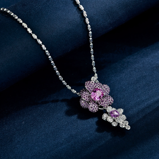 Collana con Zaffiri Rosa Coltivati e Brillanti Sintetici ad Alto Contenuto di Carbonio