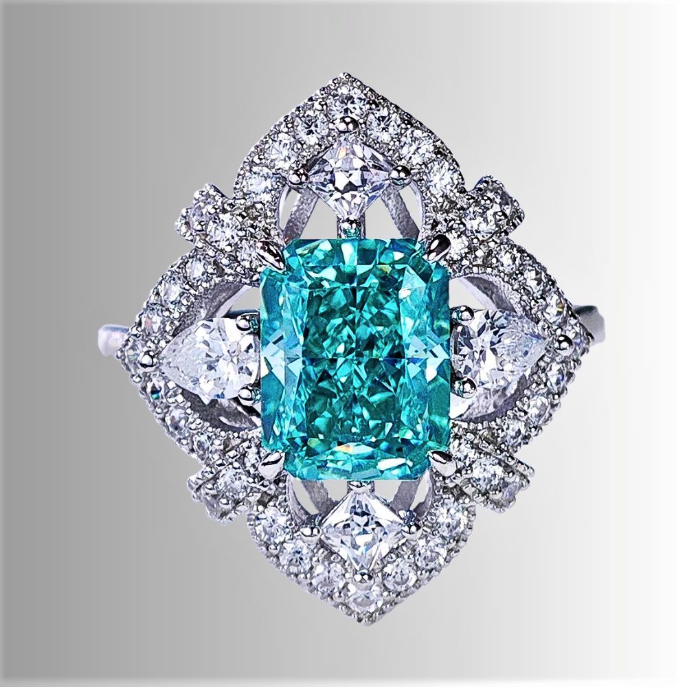Fascione con Tormalina Paraiba Taglio Cuscino allungato e Diamanti Lab Grown