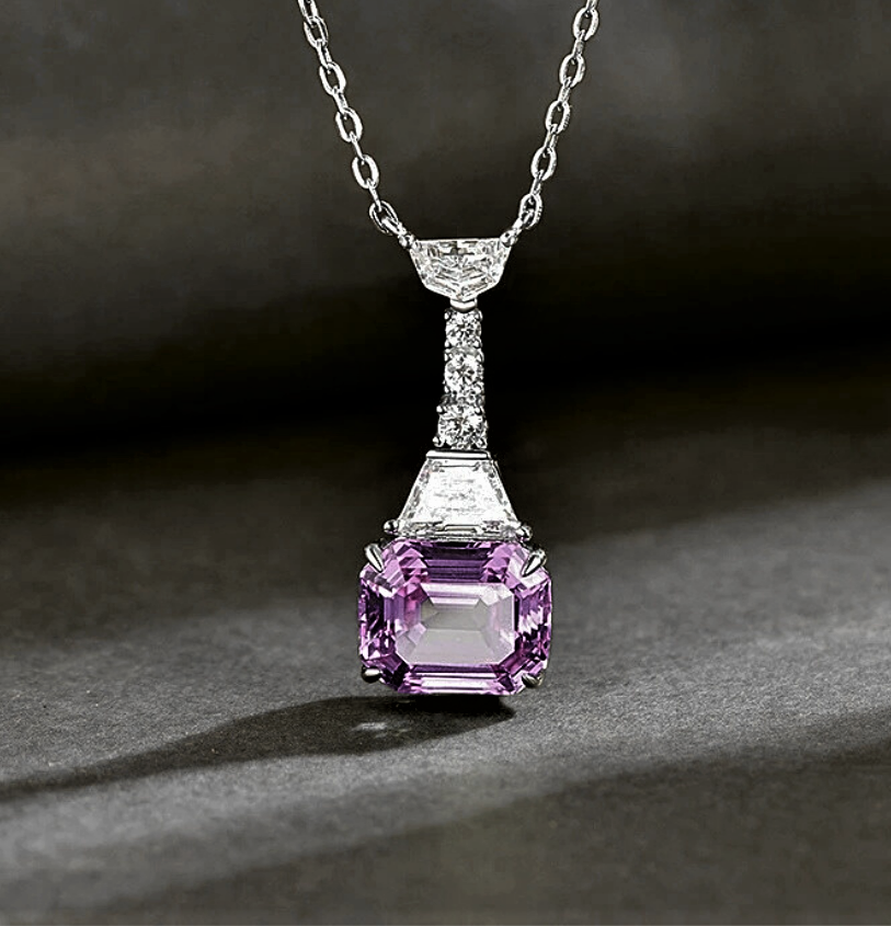 Collana con Zaffiro Rosa di Ct 6 Taglio Smeraldo e Diamanti Coltivati