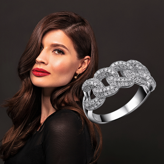 Anello a Maglie Gourmette e Moissaniti: Microdiamanti, Massima Eleganza