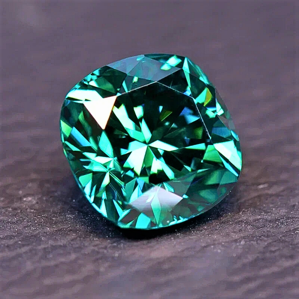 Moissanite Verde Smeraldo Taglio Cuscino Certificata