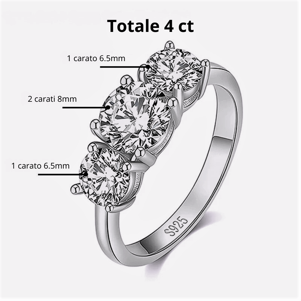 Trilogy con Moissanite Certificata da 2 o 4 Carati