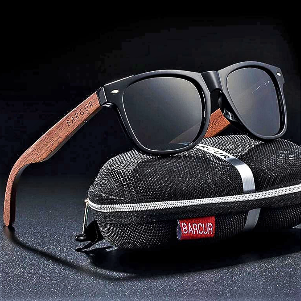 Gafas polarizadas BARCUR en caja de madera natural y nogal negro