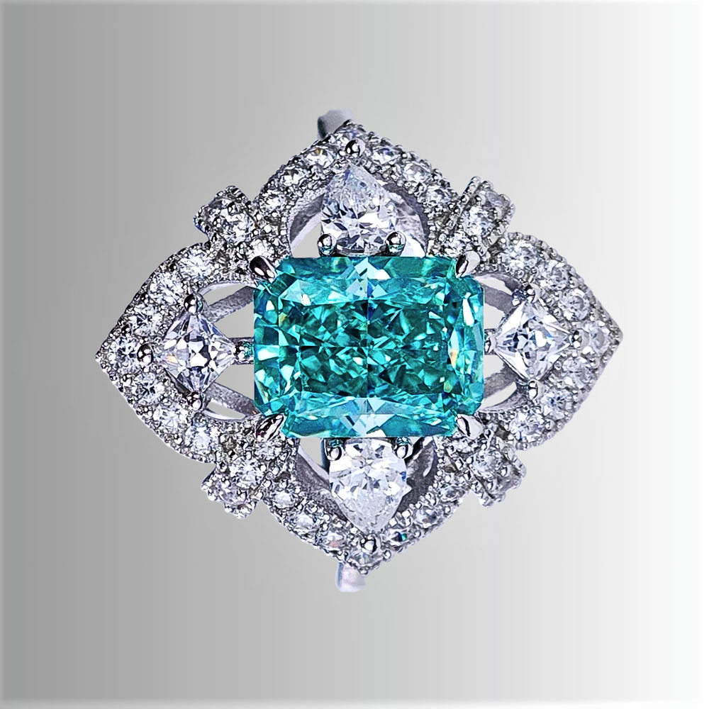 Fascione con Tormalina Paraiba Taglio Cuscino allungato e Diamanti Lab Grown