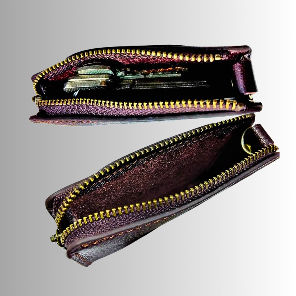 Mini billetera de piel de vaca auténtica con cinturón, elegante y segura