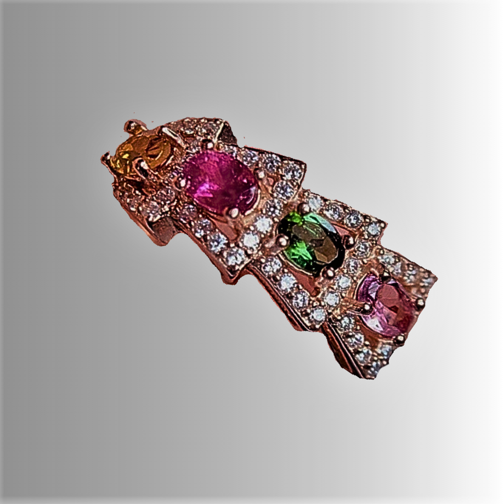 Fedina "Frecce Spuntate" con Pietre Naturali Taglio Ovale