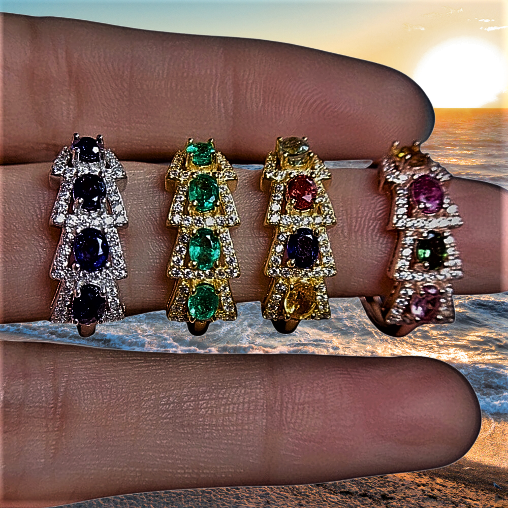 Anillo Flechas Borrosas con Piedras Naturales
