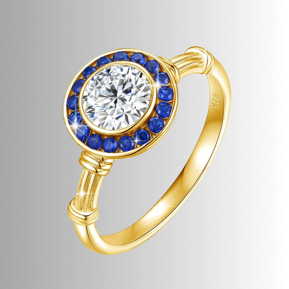 Fascetta con Moissanite per ct 1,00 e Gemme Blu Zaffiro