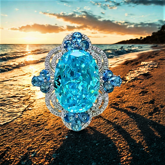 Fascione con Acquamarina Ovale da ct 17 e Brillanti Coltivati