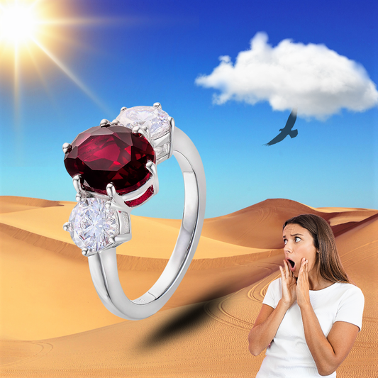 Trilogy con Rubino Ovale Lab Grown da ct 3,00 e due Brillanti Coltivati