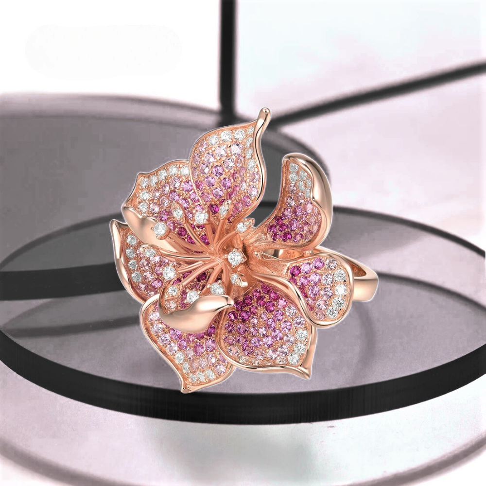 Fascia Fiore con Zaffiri Rosa e Rubini Coltivati