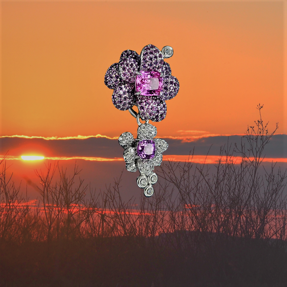 Collana con Zaffiri Rosa Coltivati e Brillanti Sintetici ad Alto Contenuto di Carbonio