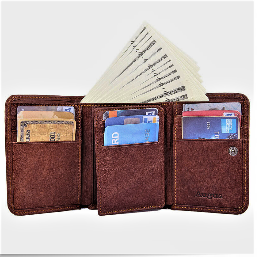 Cartera de piel de vacuno auténtica con tecnología RFID