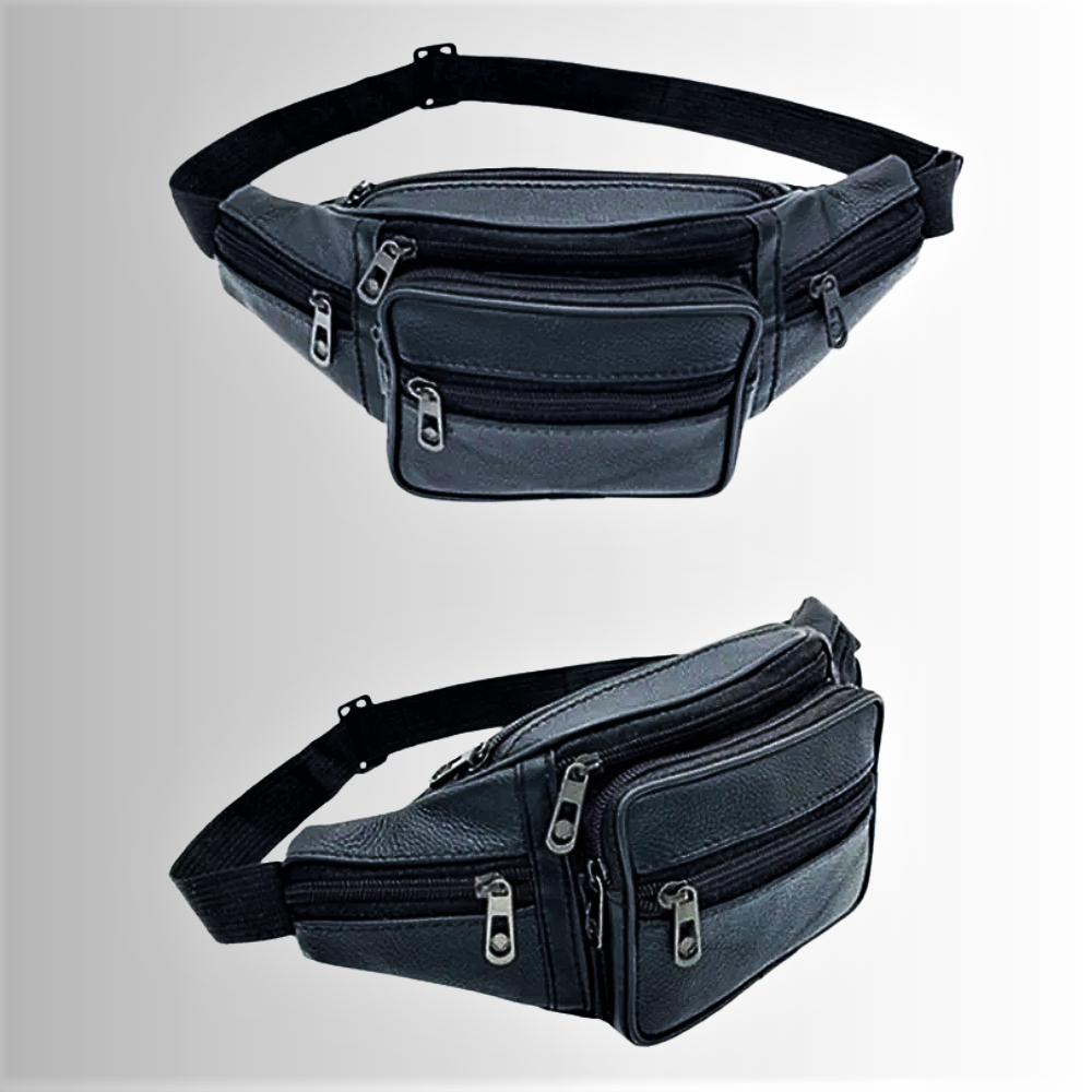 Marsupio a 6 Tasche in Vera Pelle di Vitellino