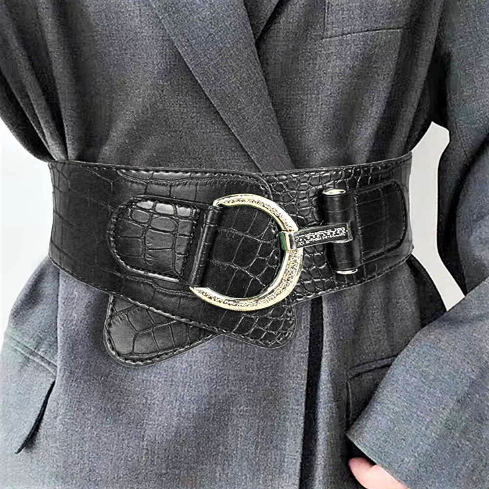 Cintura a Fascia Elastica Asimmetrica con Lavorazione Coccodrillo