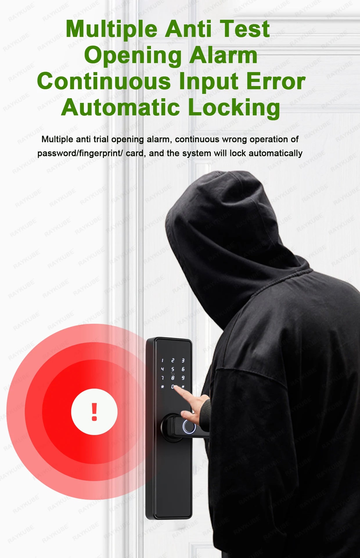 2024 NEW RAYKUBE K20 9-language Biometric Fingerprint Door Lock Electronic Door Lock with Tuya APP/IC Card/Password/ Key Unlock