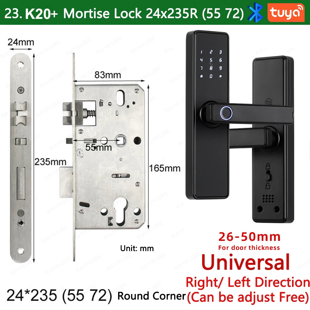 2024 NEW RAYKUBE K20 9-language Biometric Fingerprint Door Lock Electronic Door Lock with Tuya APP/IC Card/Password/ Key Unlock