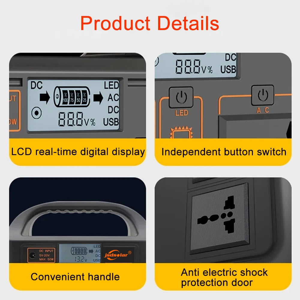 Gaiaray 100W 300W 500W Portable Power Station Pure Sine Wave Solar Generator 110V/220V UPS Camping Charging Station Power Bank