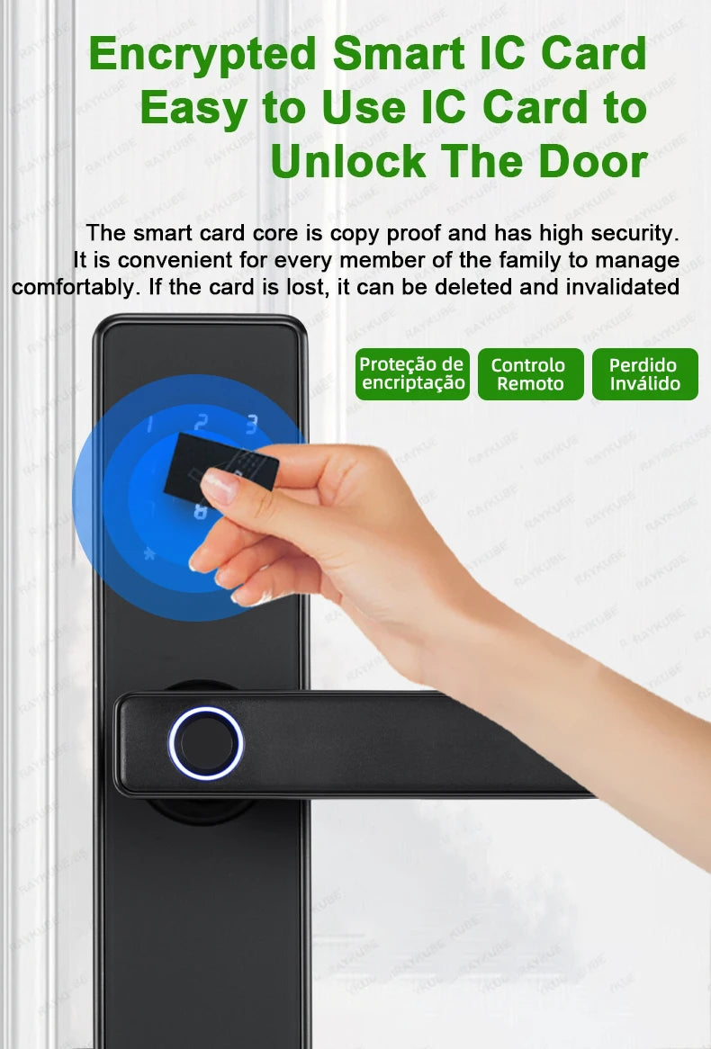 2024 NEW RAYKUBE K20 9-language Biometric Fingerprint Door Lock Electronic Door Lock with Tuya APP/IC Card/Password/ Key Unlock