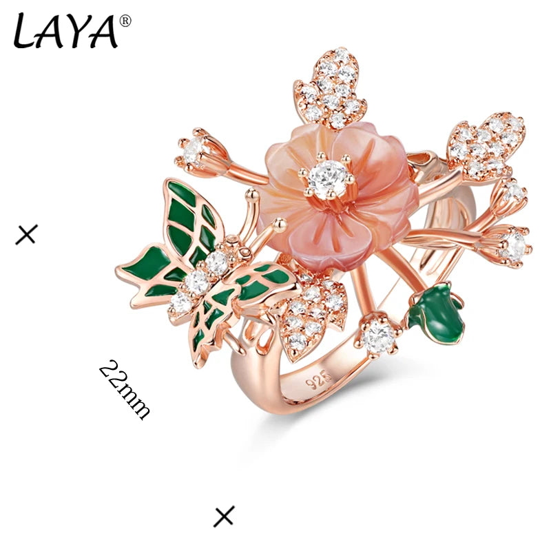 Laya Ring For Women High Quality Zircon Natural Shell Flower Butterfly Enamel 925 Sterling Silver Anillos Fashion Jewelry