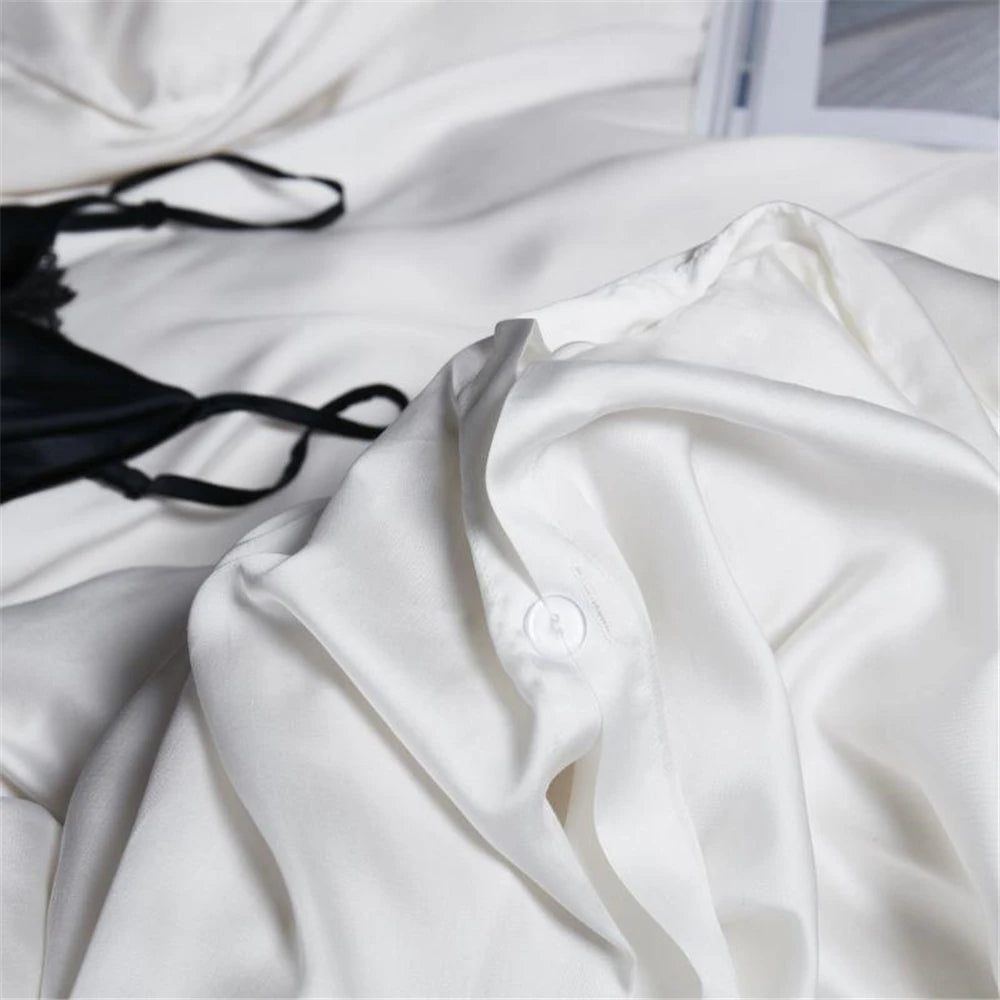 Lanlika White 100% Silk Bedding Set Double Queen King Duvet Cover Fitted Sheet Or Flat Sheet Bed Linen Pillowcase 4PCS