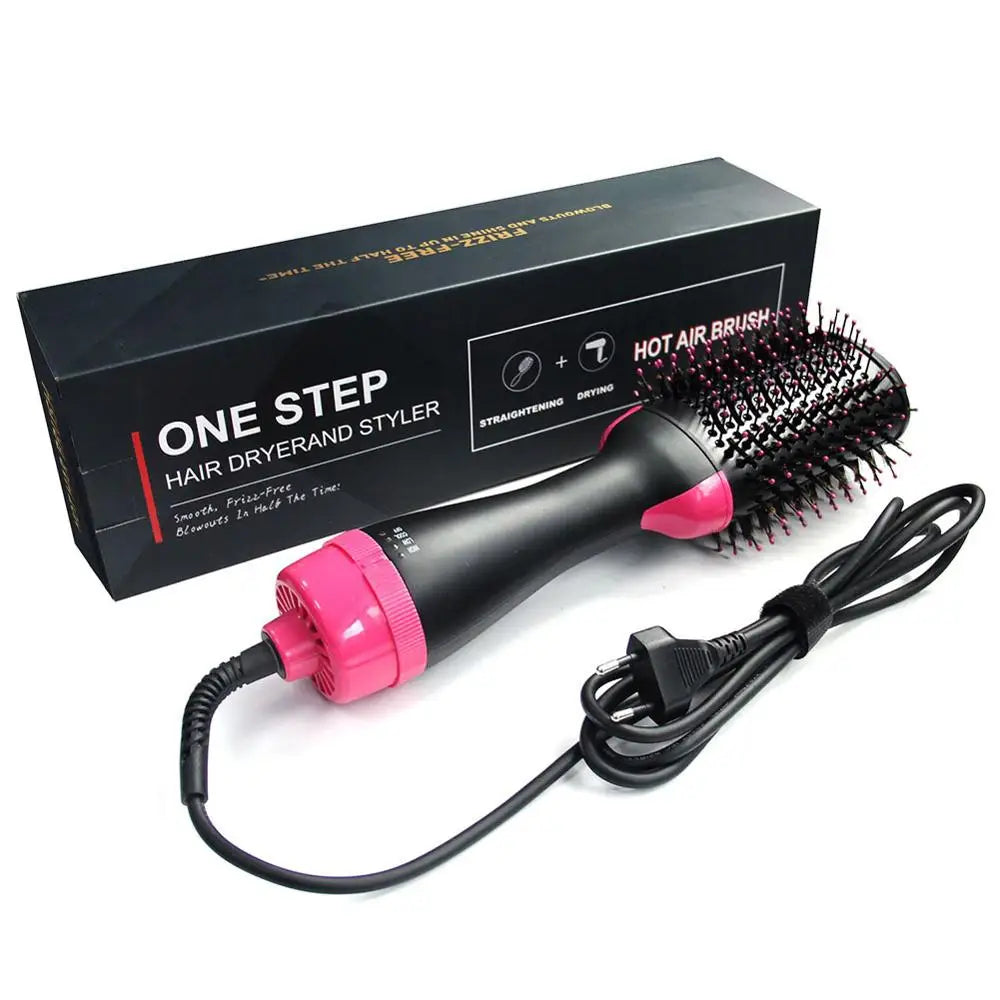 Gold One Step Hair Dryer & Volumizer Magic Brush Straightening Curling Hot Air Rotary Blower Tangle Detangling Comb for Hair