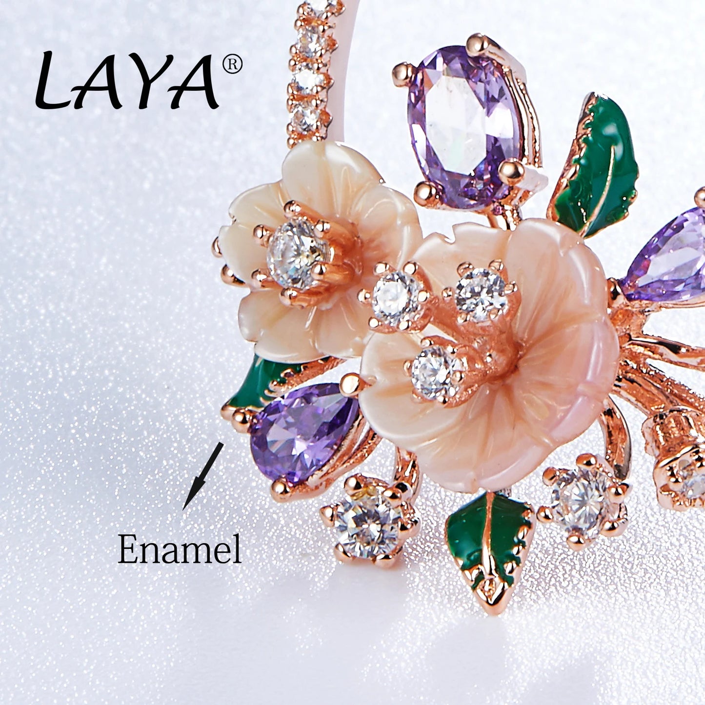 LAYA 925 Sterling Silver Fashion Natural Shell Flower Green Leaf Enamel High Quality Zircon Necklace For Women Wedding Jewelry