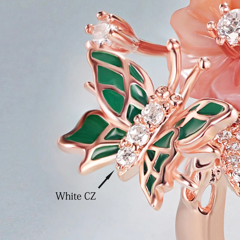 Laya Ring For Women High Quality Zircon Natural Shell Flower Butterfly Enamel 925 Sterling Silver Anillos Fashion Jewelry