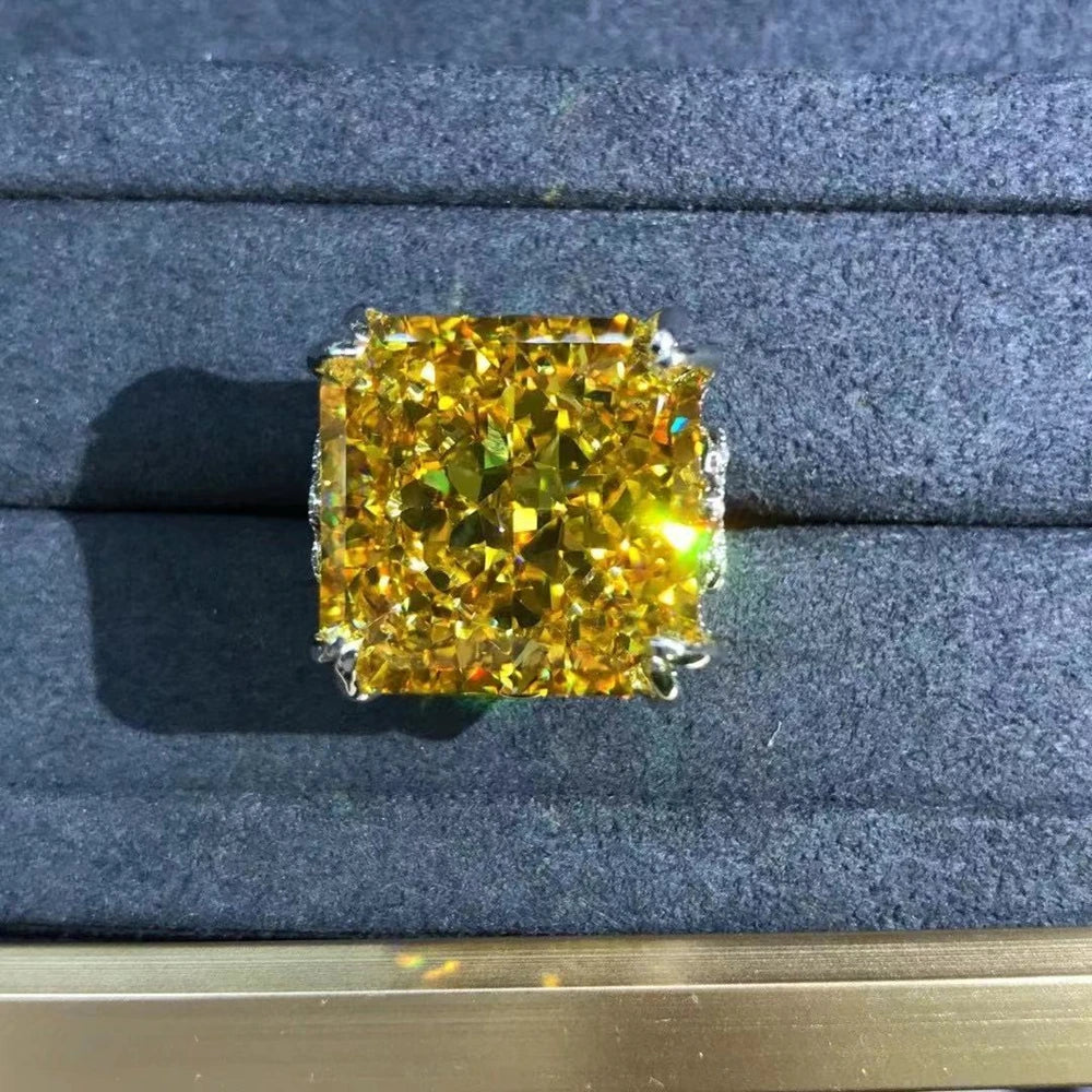 WUIHA Top Quality New 925 Sterling Silver 3EX 20CT VVS Yellow Created Moissanite Wedding Engagement Customized Ring Fine Jewelry
