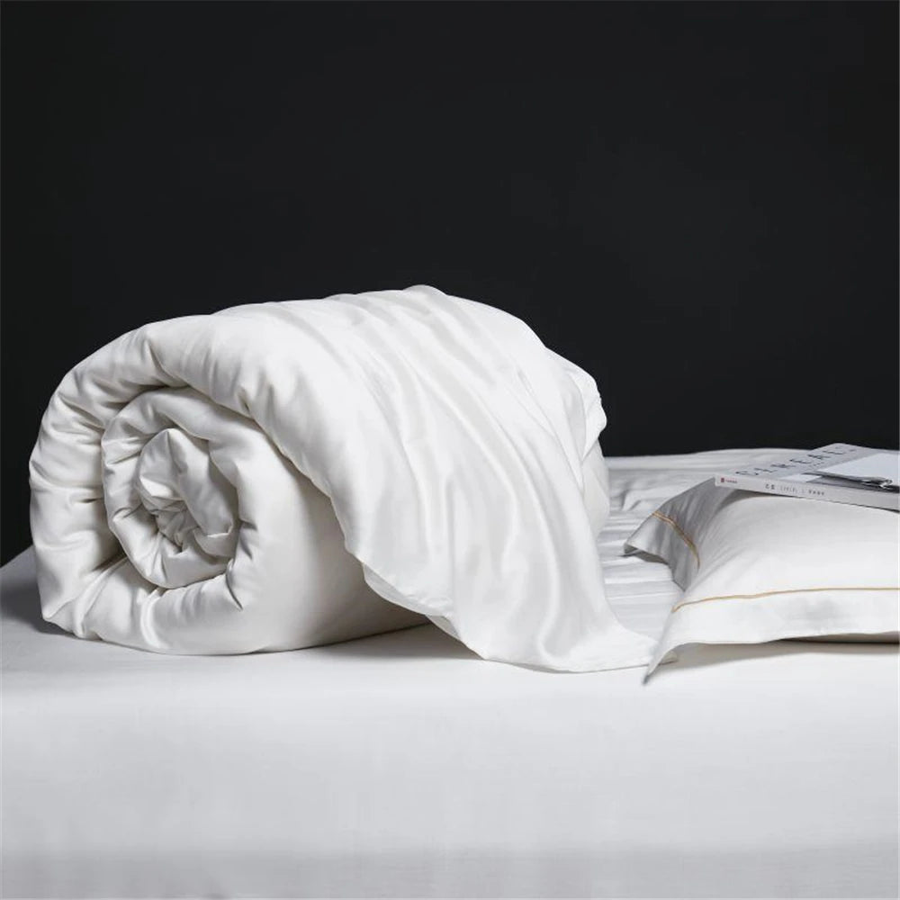 Lanlika White 100% Silk Bedding Set Double Queen King Duvet Cover Fitted Sheet Or Flat Sheet Bed Linen Pillowcase 4PCS