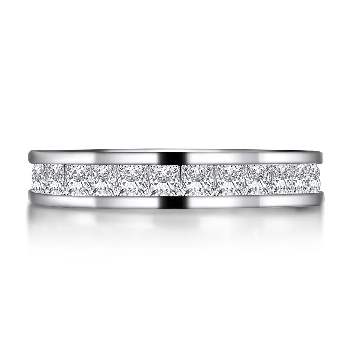 IOGOU 925 Sterling Silver Full Eternity Band Ring Women Engagement Ring Princess Cut Diamond Wedding Silver Bridal Rings Jewelry