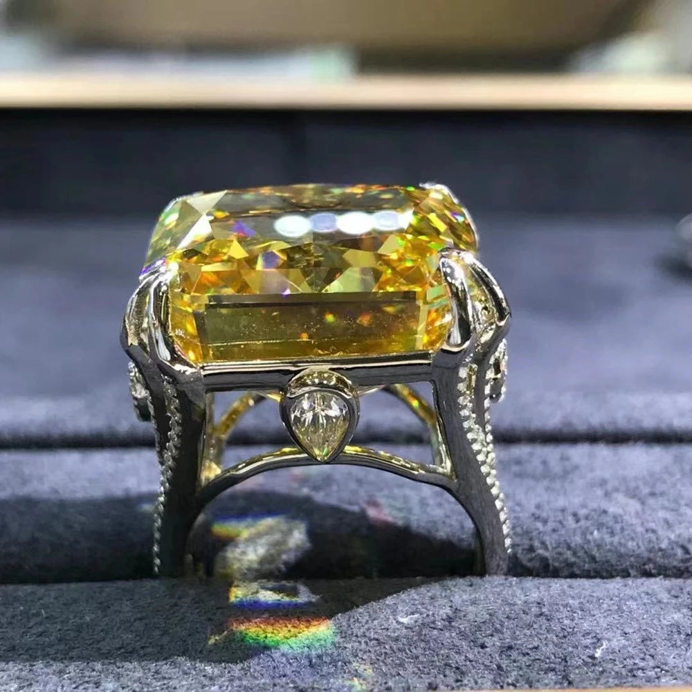 WUIHA Top Quality New 925 Sterling Silver 3EX 20CT VVS Yellow Created Moissanite Wedding Engagement Customized Ring Fine Jewelry