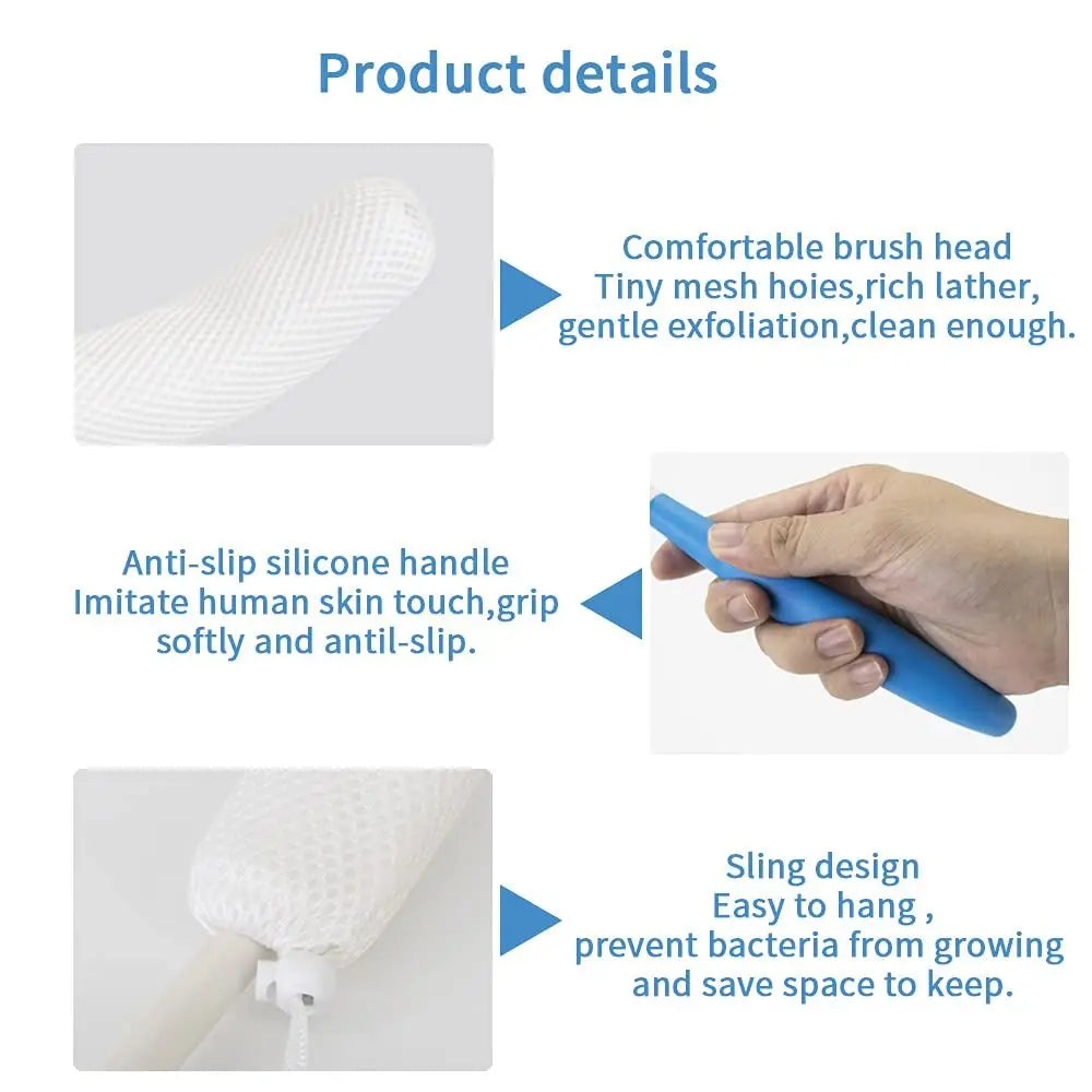 Fat people Suitable For Elderly Great Ergonomics Bath Brush Long Anti-Slip Silicone Back Scrubber For Shower Curved Handle