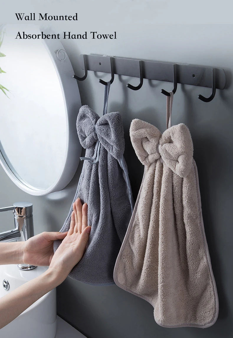 Bowknot Hand Towels for Kitchen Bathroom Coral Velvet Microfiber Soft Quick Dry Absorbent Cleaning Cloths Home Sauna Terry Towel