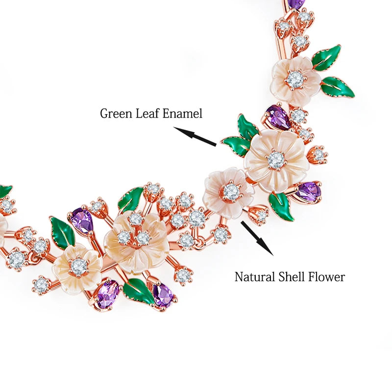 LAYA 925 Sterling Silver Fashion Natural Shell Flower Green Leaf Enamel High Quality Zircon Bracelet For Wedding Jewelry