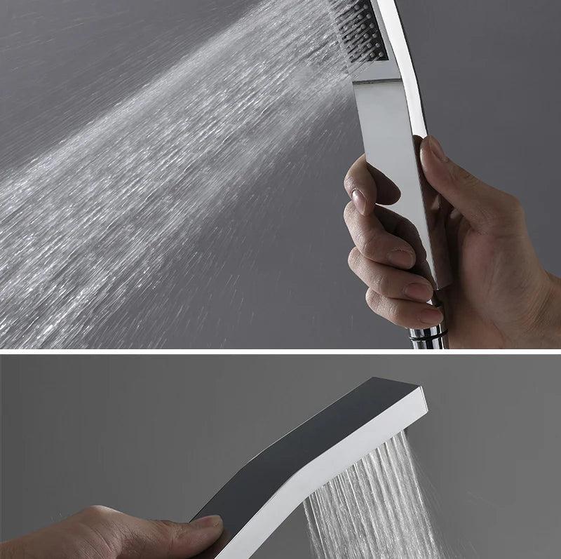 Stainles Steel 304 16inch 40cm Square Bluetooth Music LED Shower Head Panel Set Spray Rainfall Steam Thermostatic Mixer Faucet